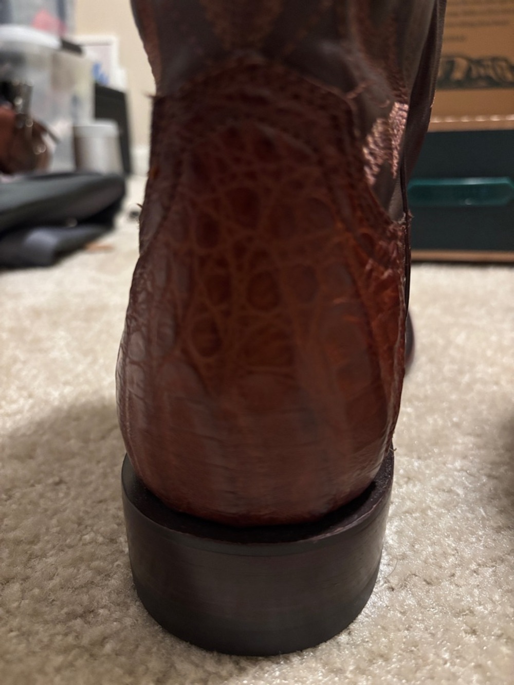 Tecovas 13D Brown Crocodile-Textured Leather Cowboy Boots - Picture 13 of 16